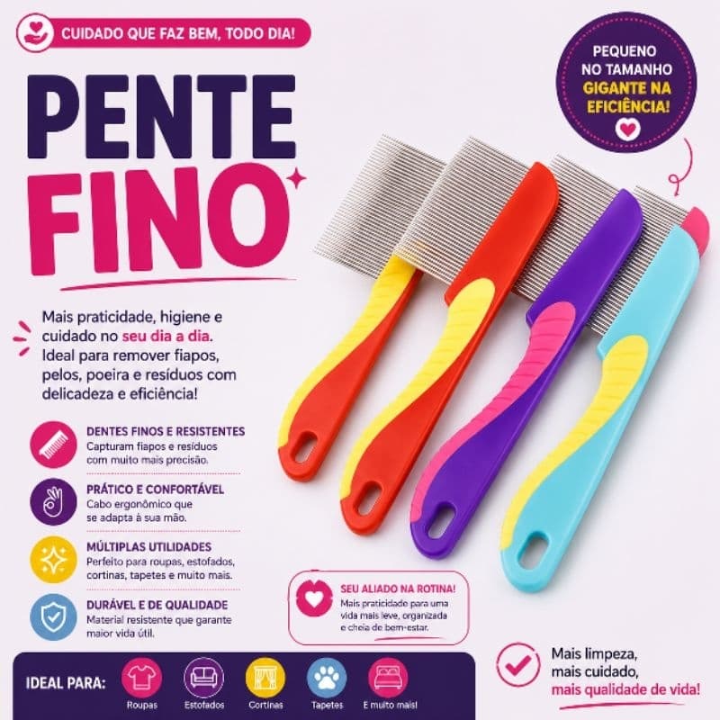 Pente Fino Extrator de Piolhos e Lêndeas para Crianças, Adultos e Pet