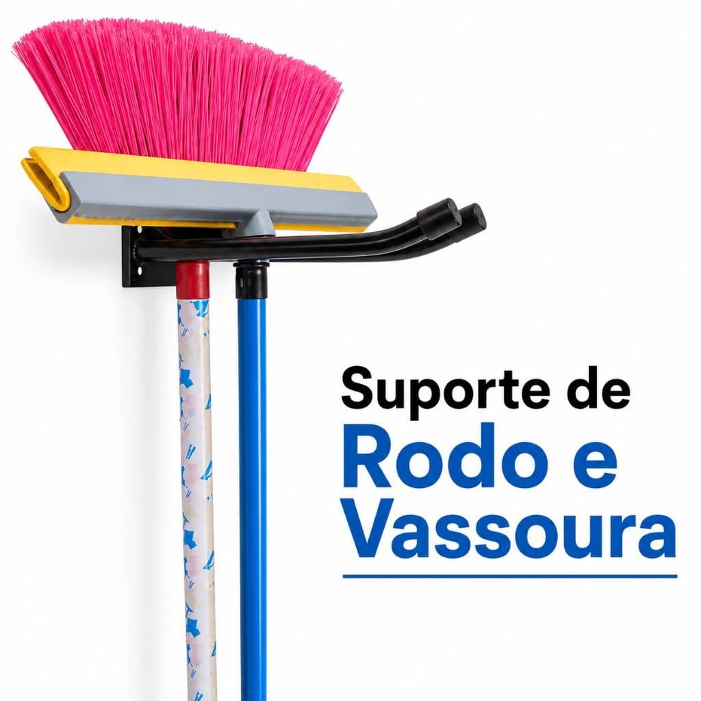 Suporte Para Vassoura E Rodo Multiuso, Fixação Em Parede Com Parafusos, Organizador de Rodos e Vassouras Suporte Garagem