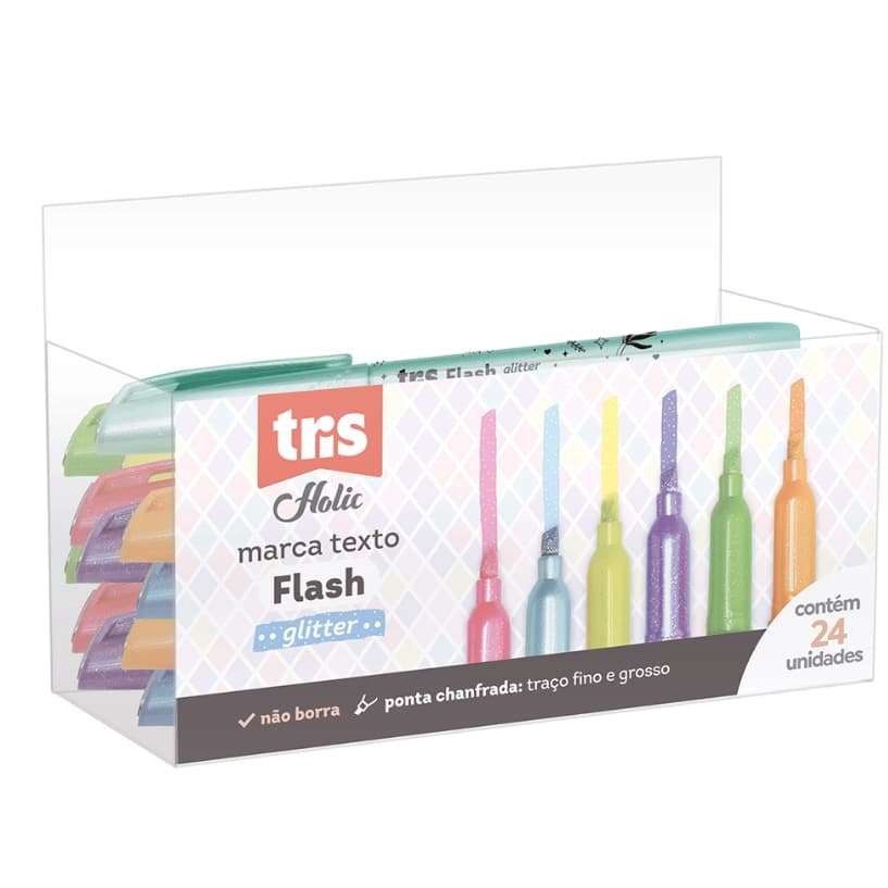 ✨🖍️ Marca-Texto Flash Glitter Holic Fancy – Pote com 24 Unidades – Tris