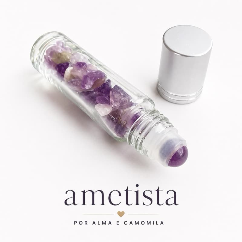 Óleo Essencial Roll-on Lavanda E Cristal Ametista 10ml Aromaterapia Ansiedade Sono Paz Intuição E Proteção Espiritual