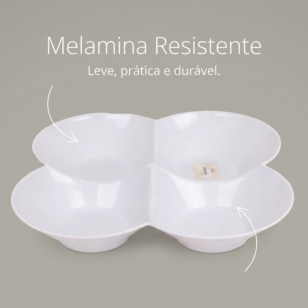 Petisqueira 4 Divisórias Melamina Thika Pronta Entrega Bandeja Petiscos Resistente Branca