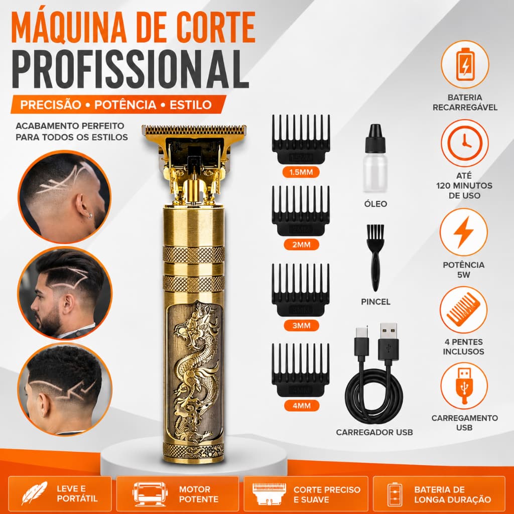Máquina de Barbear Dragão com Lâminas de Aço Inoxidável 110/220V