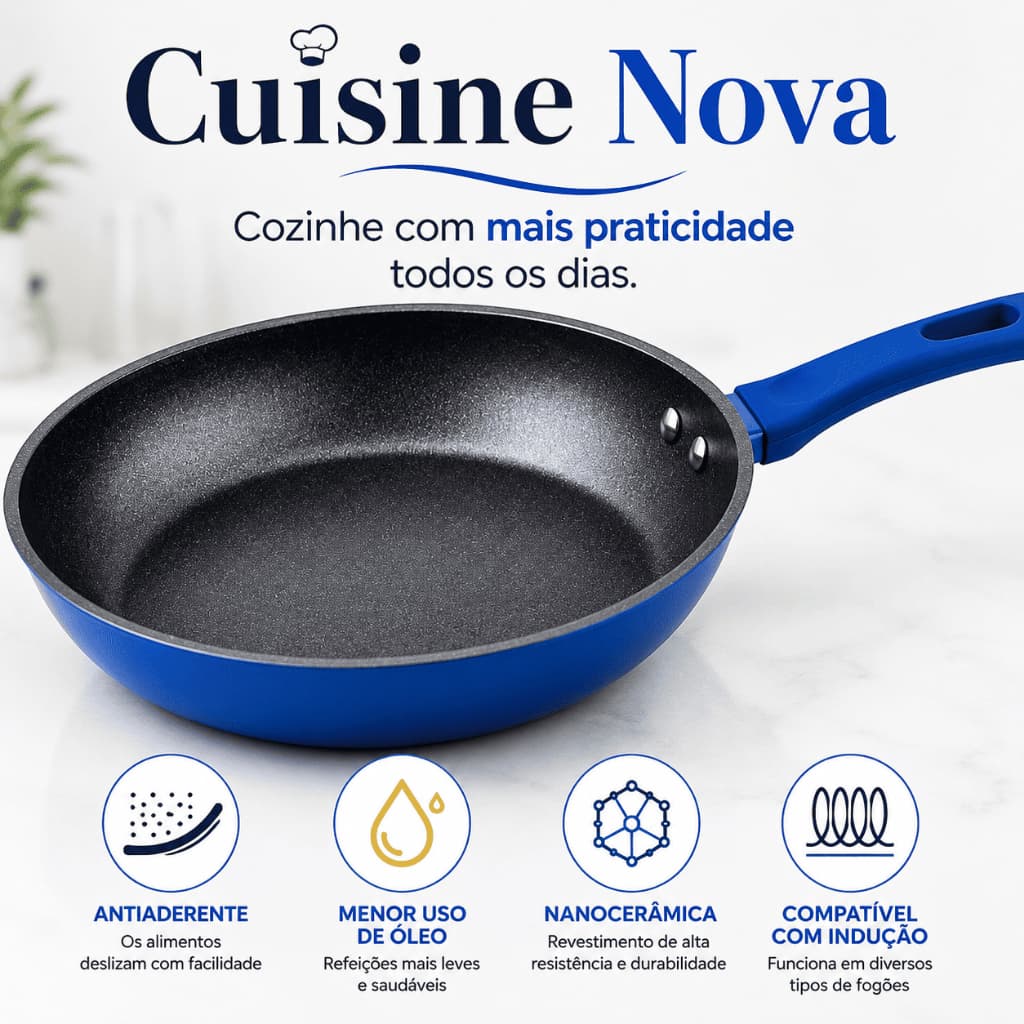 Frigideira Antiaderente 20cm Nanocerâmica Cuisine Nova Azul Para Ovo Panqueca Carne Indução