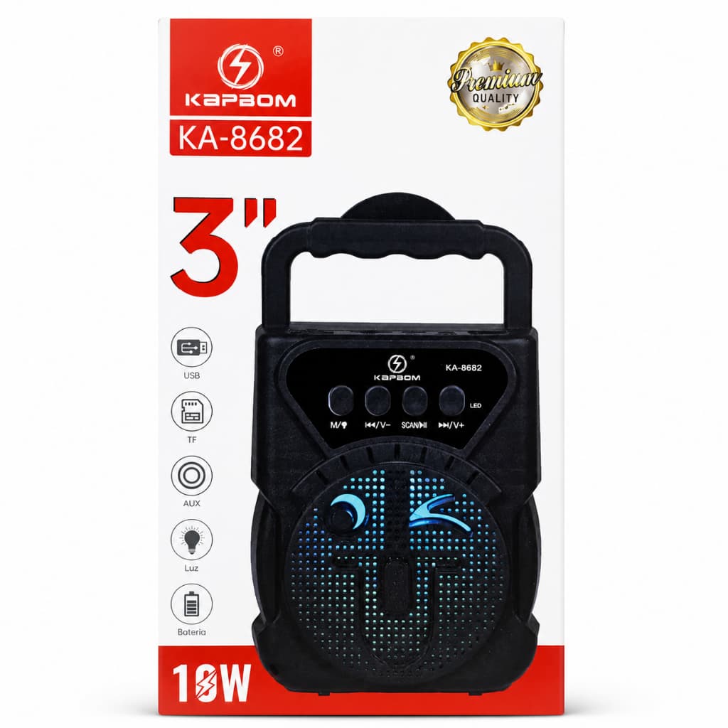 Caixa de Som Bluetooth Portátil 3 Polegadas 10W Recarregável USB TF AUX LED