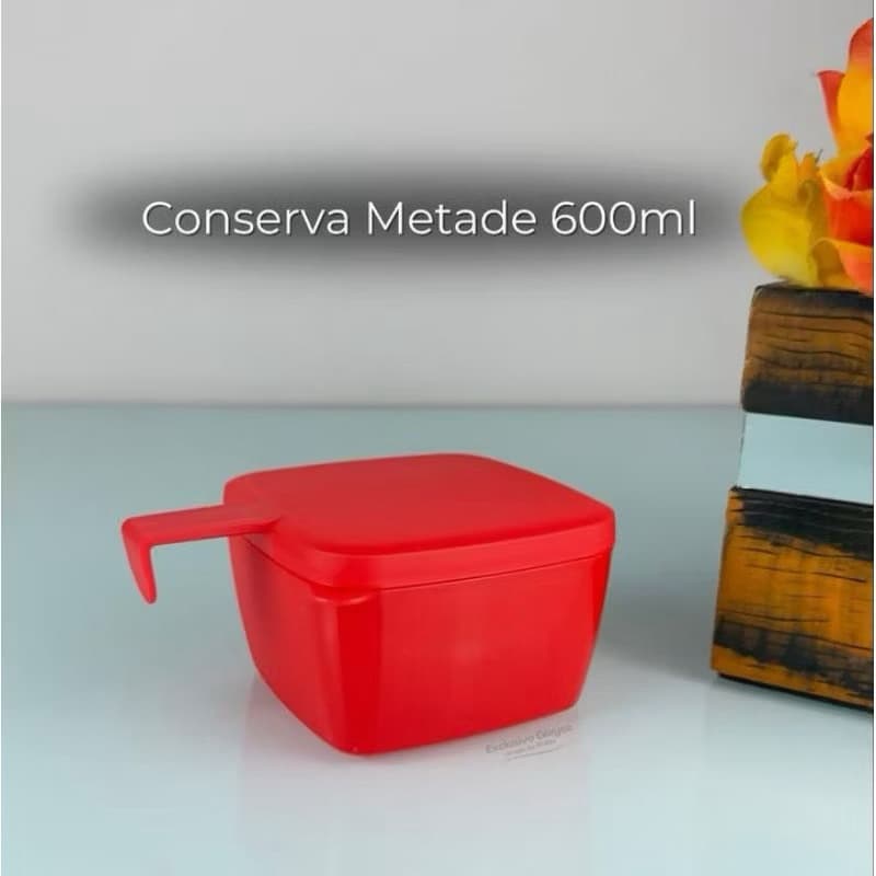 Tupperware Conserva Metade Quadrado 600ml Vermelho