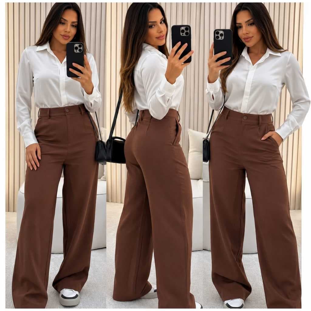 Calça Pantalona Alfaiataria Premiun Feminina Com Bolso PROMOÇAO