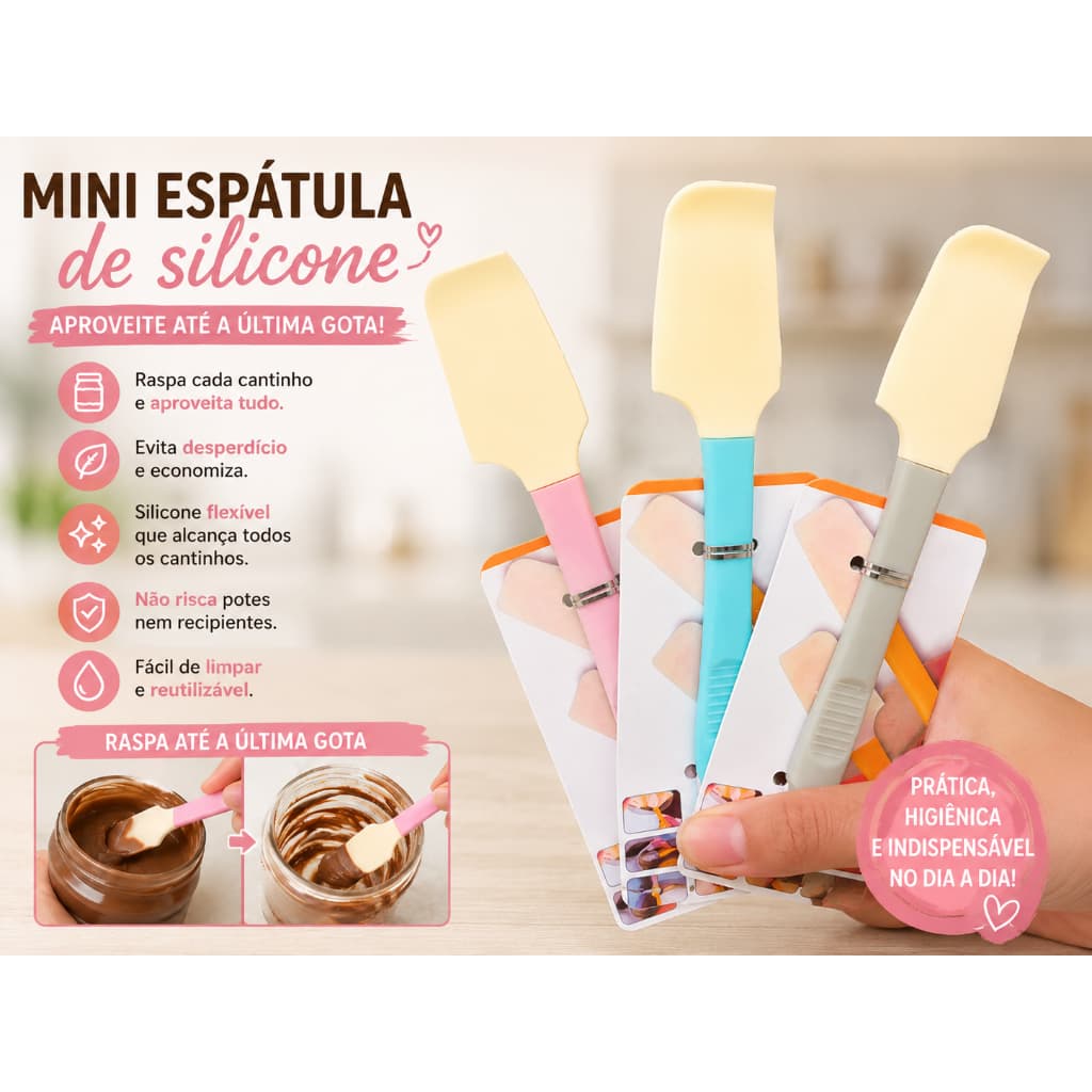 Mini Espátula de Silicone Flexível para Potes | Raspadora de alimentos, Cremes e Cosméticos | Anti Desperdíciop