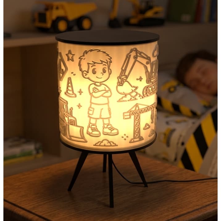 Abajur Luminaria Infantil Trator Caminhao Quarto Menino Decorativa Mesa Maquinas Construcao Luz Noturna Escavadeira