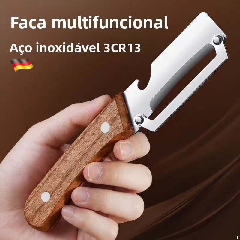 Descascador de Frutas e Vegetais com Cabo de Madeira - Faca de Aço Inoxidável Multifuncional