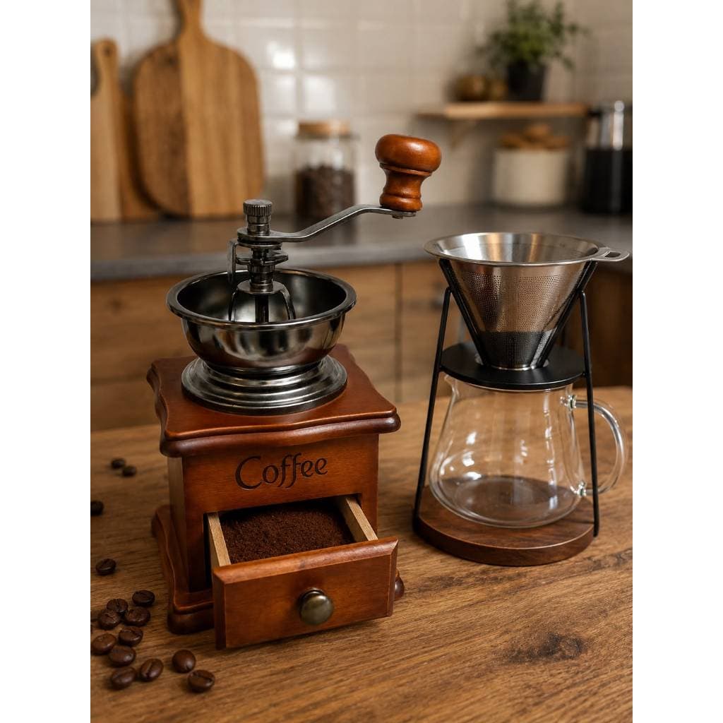 Moedor de Café Manual em Madeira com Regulagem de Moagem | Moedor Retrô Portátil para Café Gourmet e Grãos
