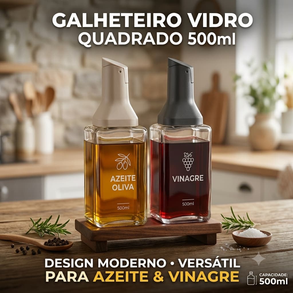 Galheteiro Vidro Quadrado 500ml Porta Temperos Azeite Vinagre Design Moderno Versátil