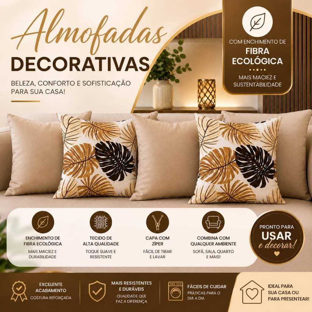 ALMOFADAS DECORATIVAS PARA SALA QUARTO OU SOFÁc\ENCHIMENTO FIBRA ECOLÓGICA CAPAS COM ZÍPER