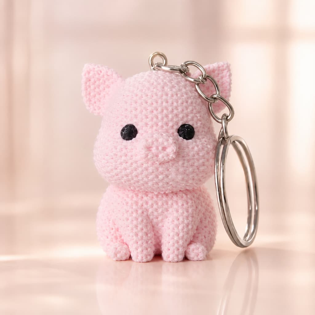 Chaveiro Porquinho Rosa Fofo 3D Efeito Crochê para Mochila Estojo Presente e Lembrancinha