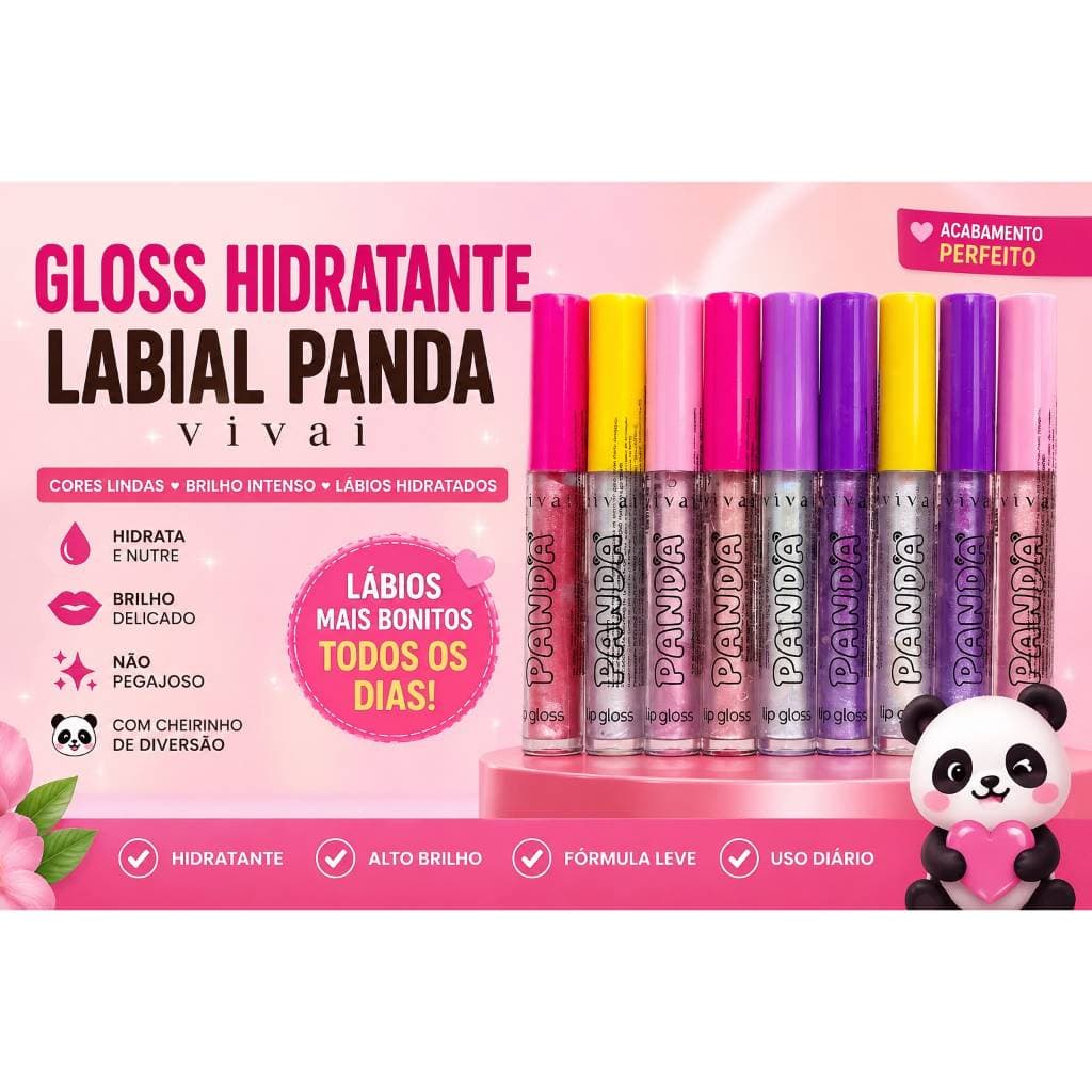 Kit 5 Gloss Hidratante Labial Panda Vivai Brilho Intenso