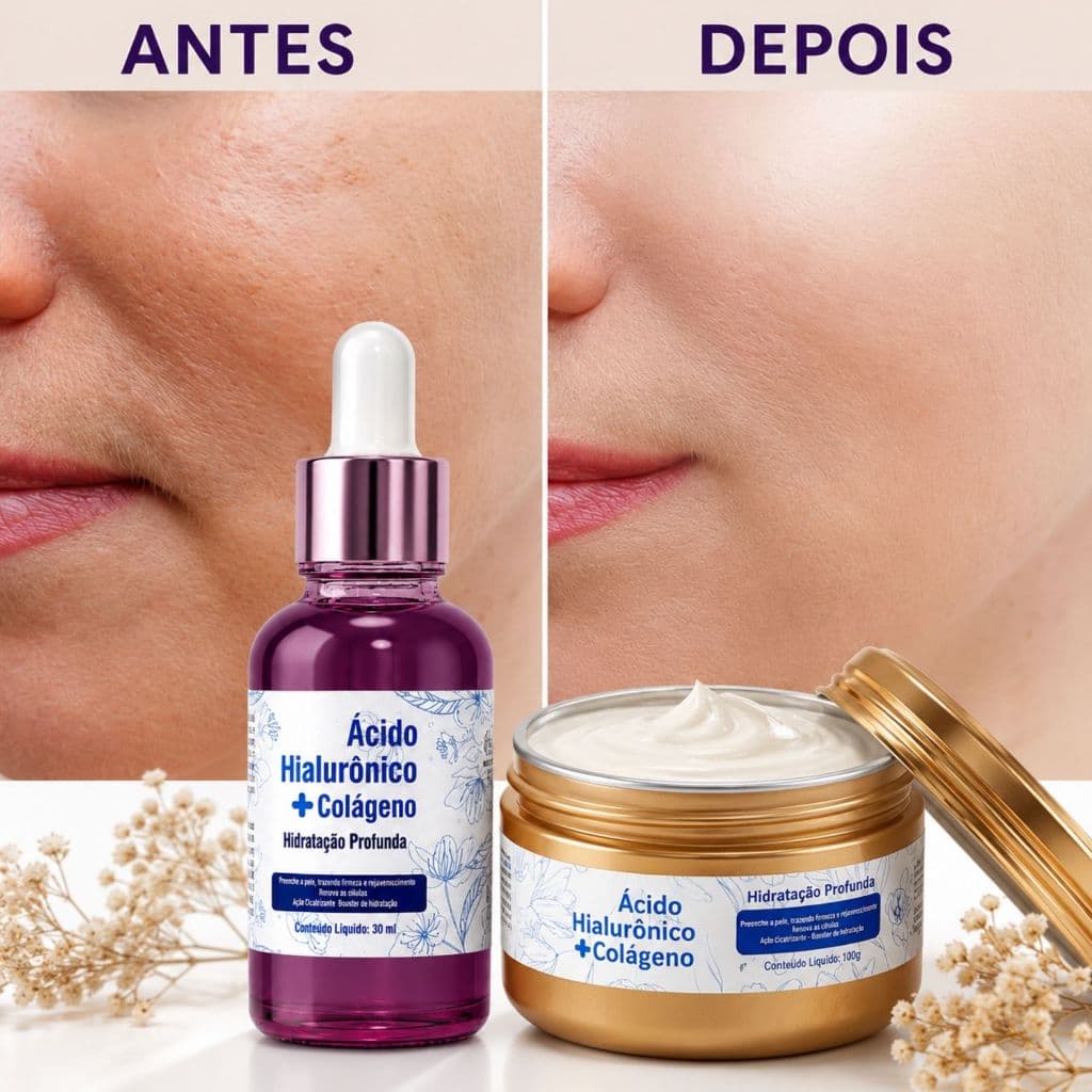 Combo Creme Para O Rosto  Ácido Hialurônico + Serum Facial Antimanchas E Antirrugas