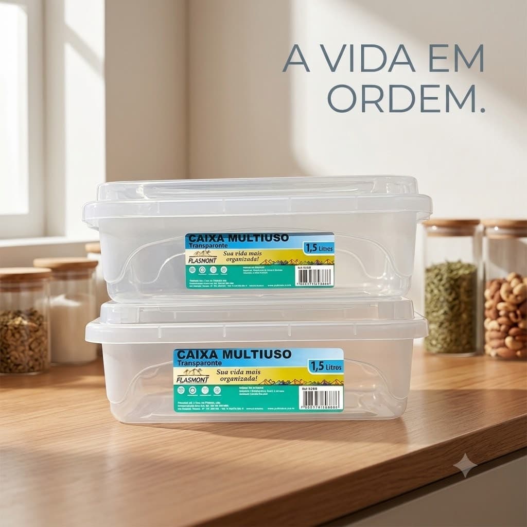 Kit 1 ou 3 Caixa Organizadora Plásticas 1,5 Litros Com Trava Transparente Multiuso