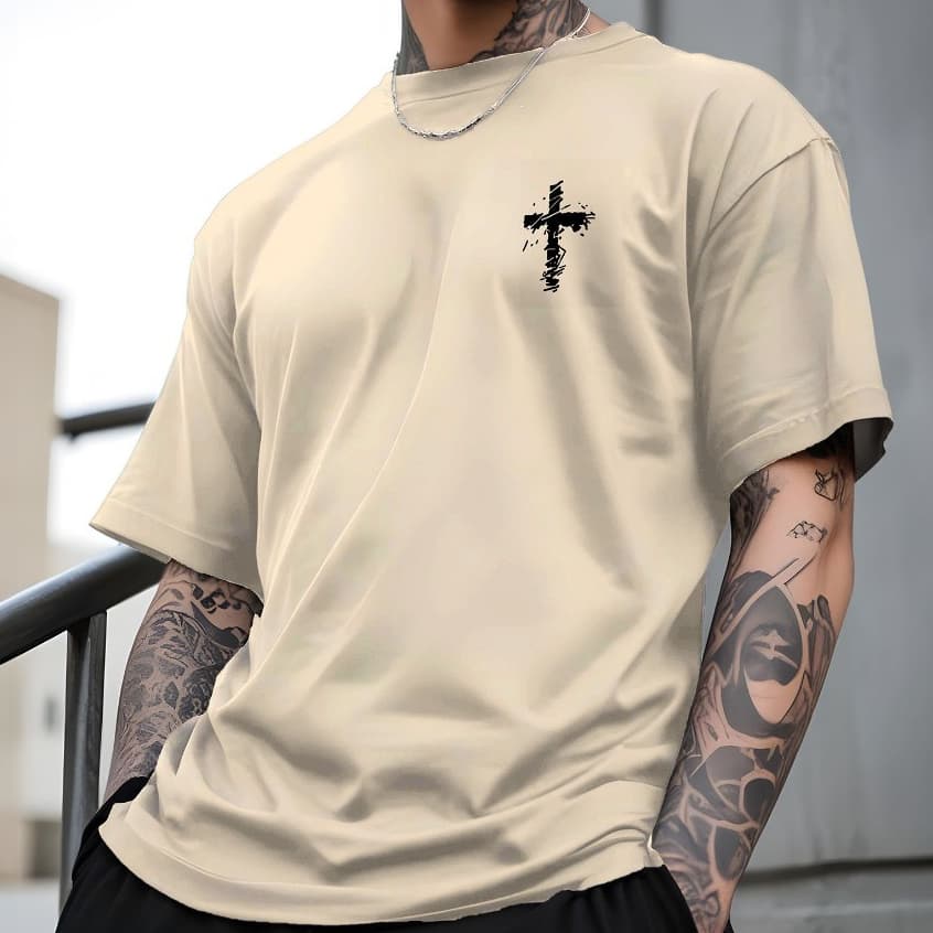 Camiseta Masculina Camisa Street Faith Camisa Manfinity Camiseta Evangélica Cruz Minimalista em 100% Algodão