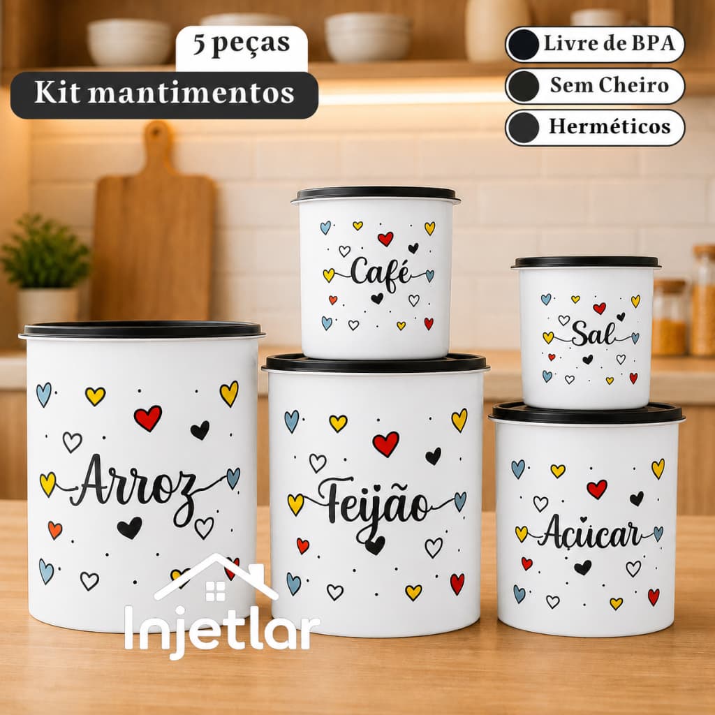 Jogo de potes para mantimentos de cozinha com 5 peças de plástico