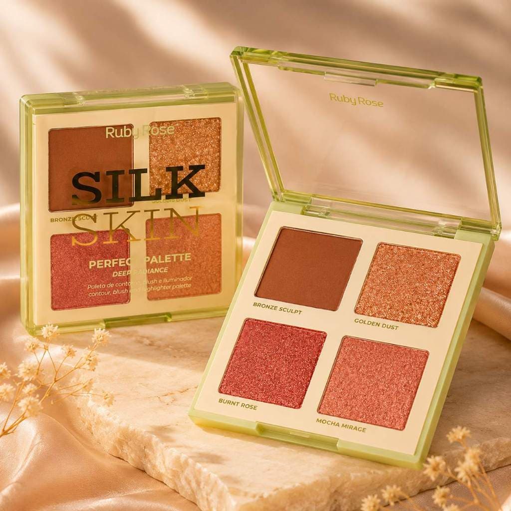 Paleta Contorno Blush Iluminador para Pele negra e Media Silk Skin Ruby Rose