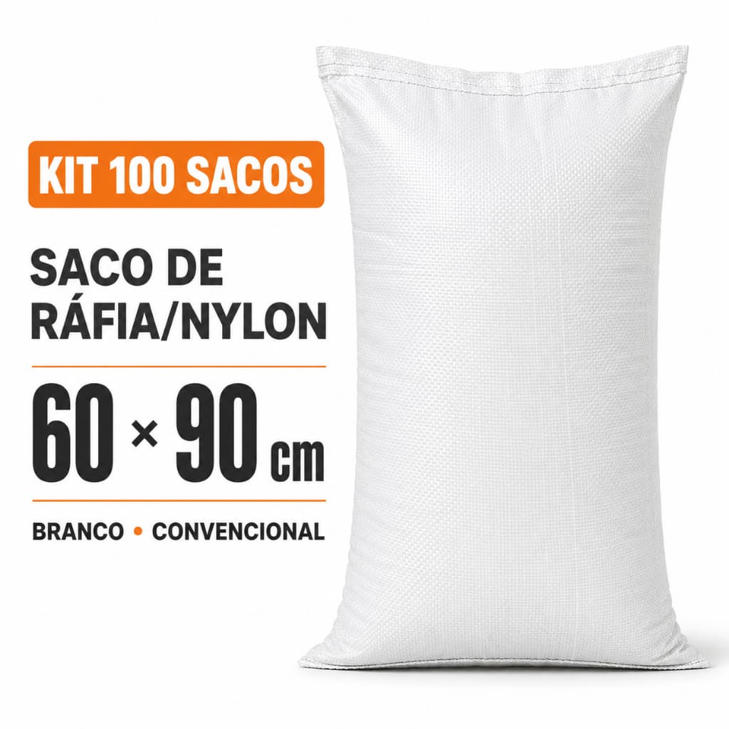 Kit 100 Sacos de Ráfia Nylon 60x90 cm Branco Convencional