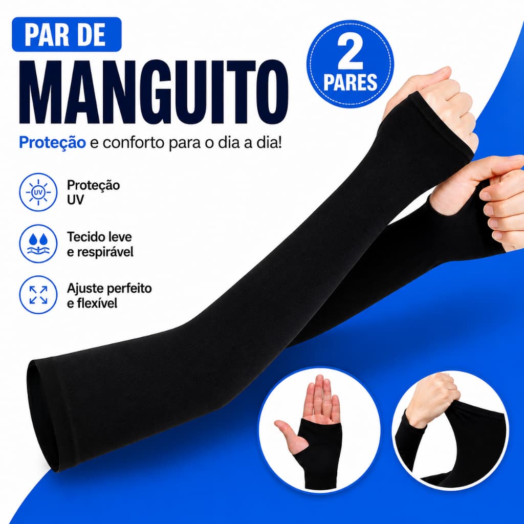 Kit 2 Pares Manguito Proteção Solar UV Respirável Unissex Fina Braço Seda Masculino Mangote com Dedo Ciclismo Corrida