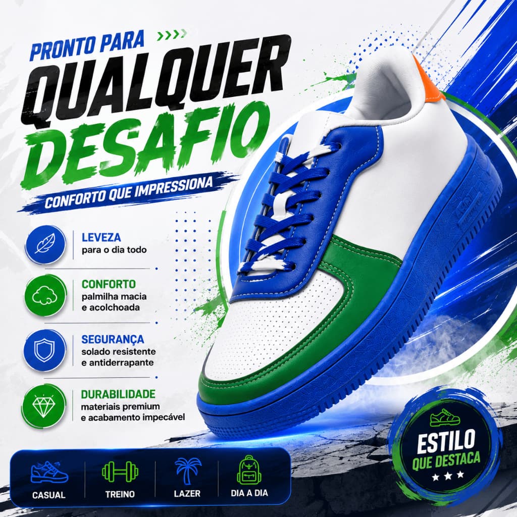 Tênis Casual Unissex Street Branco Azul Verde Confortável Leve Moda Urbana Dia a Dia 36 ao 42 Macio
