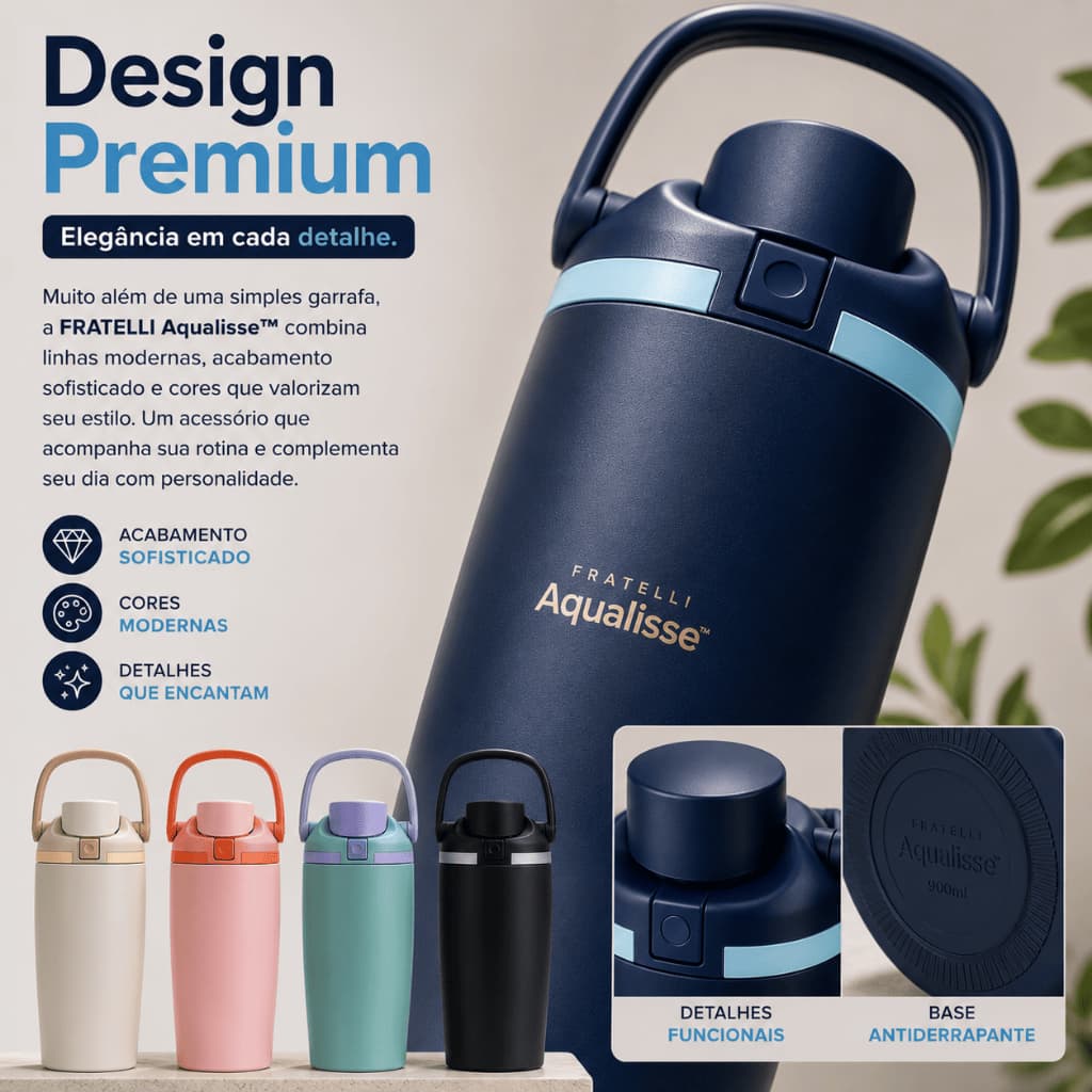 Garrafa Térmica de Água 900ml Com Alça Portátil Bebidas Quentes e Frias Squeeze Academia Trabalho Viagem