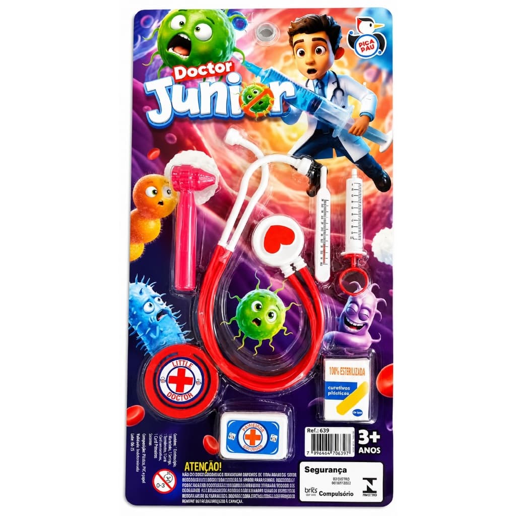 Kit Médico Infantil Doutor com Estetoscópio Seringa Martelo Termômetro Brinquedo Educativo
