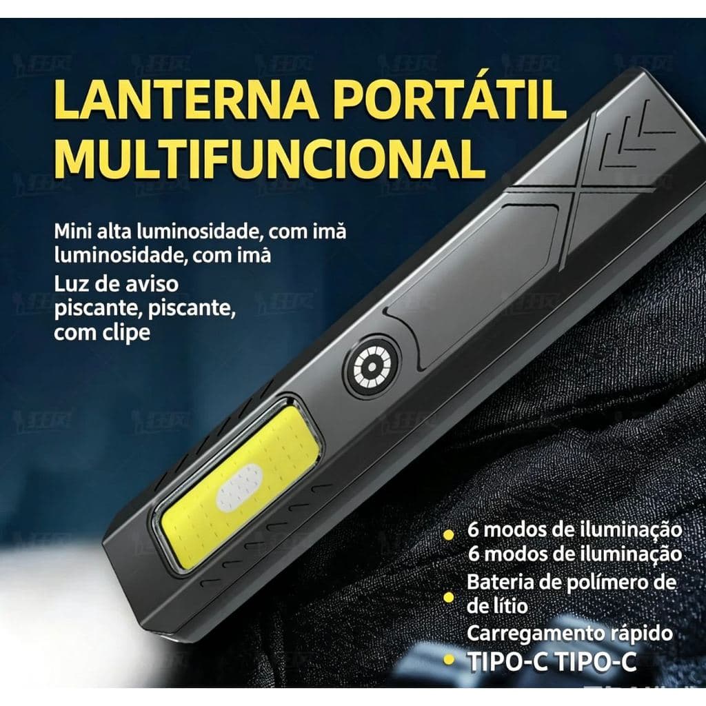 Lanterna Mini Magnética 2026 | 6 Modos de Luz + Carregamento Rápido Tipo-C