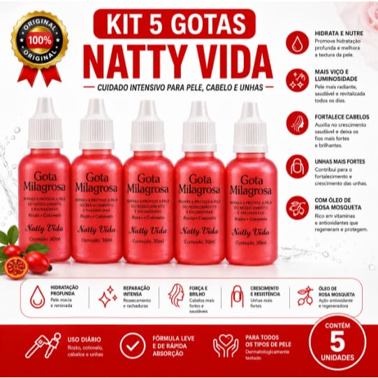 Kit 5 Gotas Natty Vita ORIGINAL — Ação Intensiva para Pés Ásperos, Unhas, Mãos e Calcanhar.