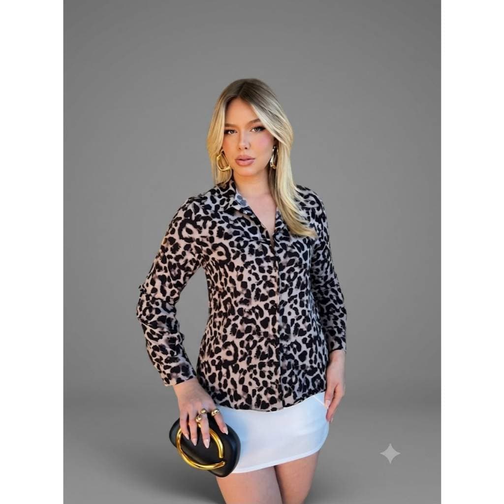 Camisa Feminina Manga Longa Animal Print Onça