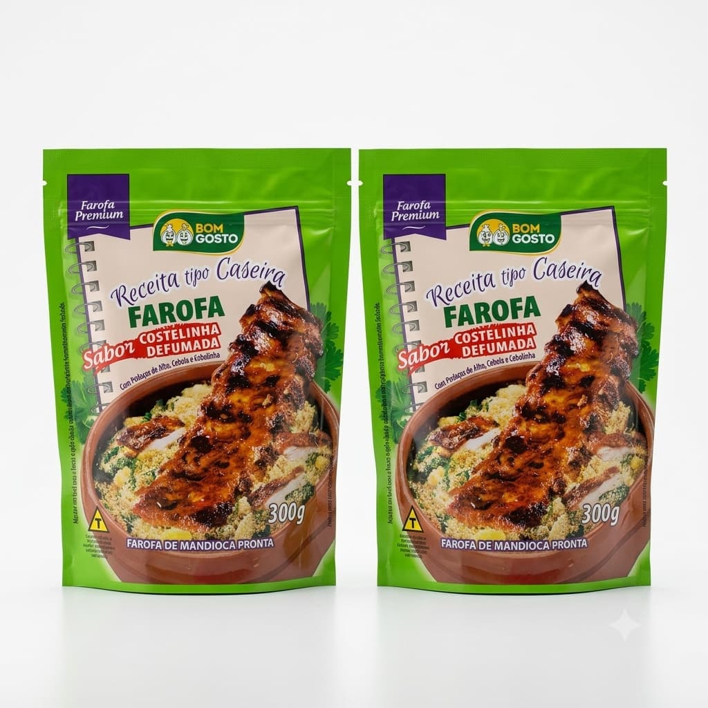 Kit 02 Pacotes de Farofa Premium Bom Gosto Sabor Costelinha Defumada - 300 g cada