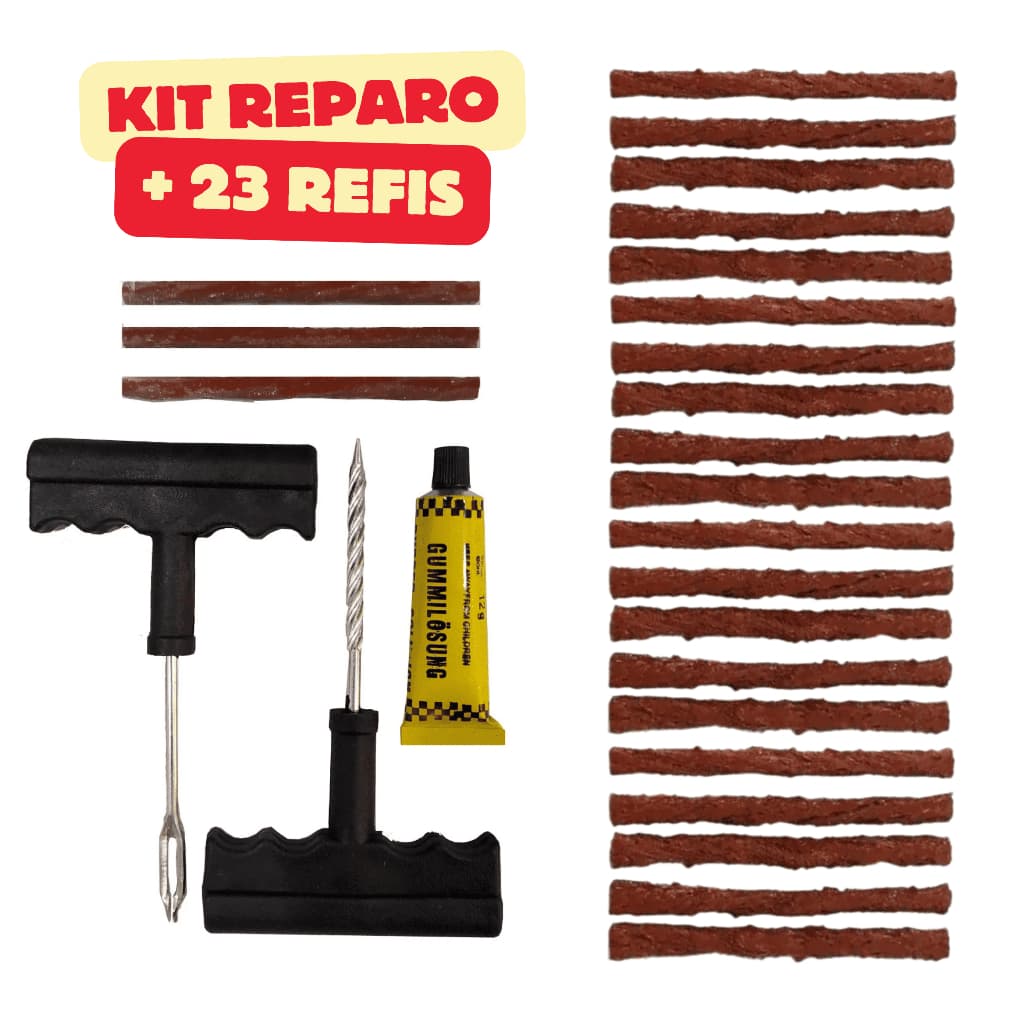 Kit Reparo Pneu Sem Camara 23 Refis Carro E Moto Selante Remendo Macarrão