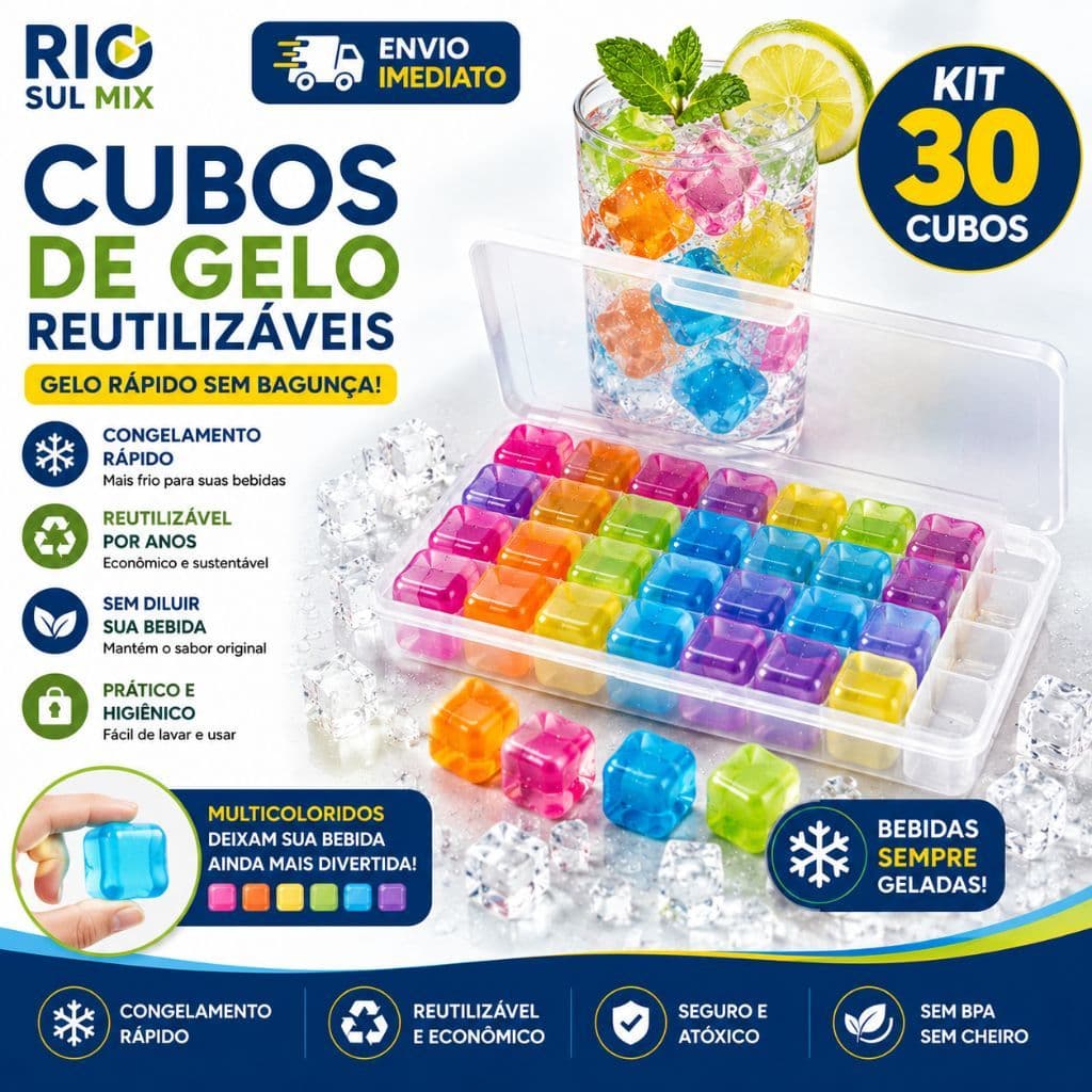 Kit Cubos De Gelo Gela Rápido Reutilizável Coloridos Para Bebidas e Blade Para Drinks Não Derretem