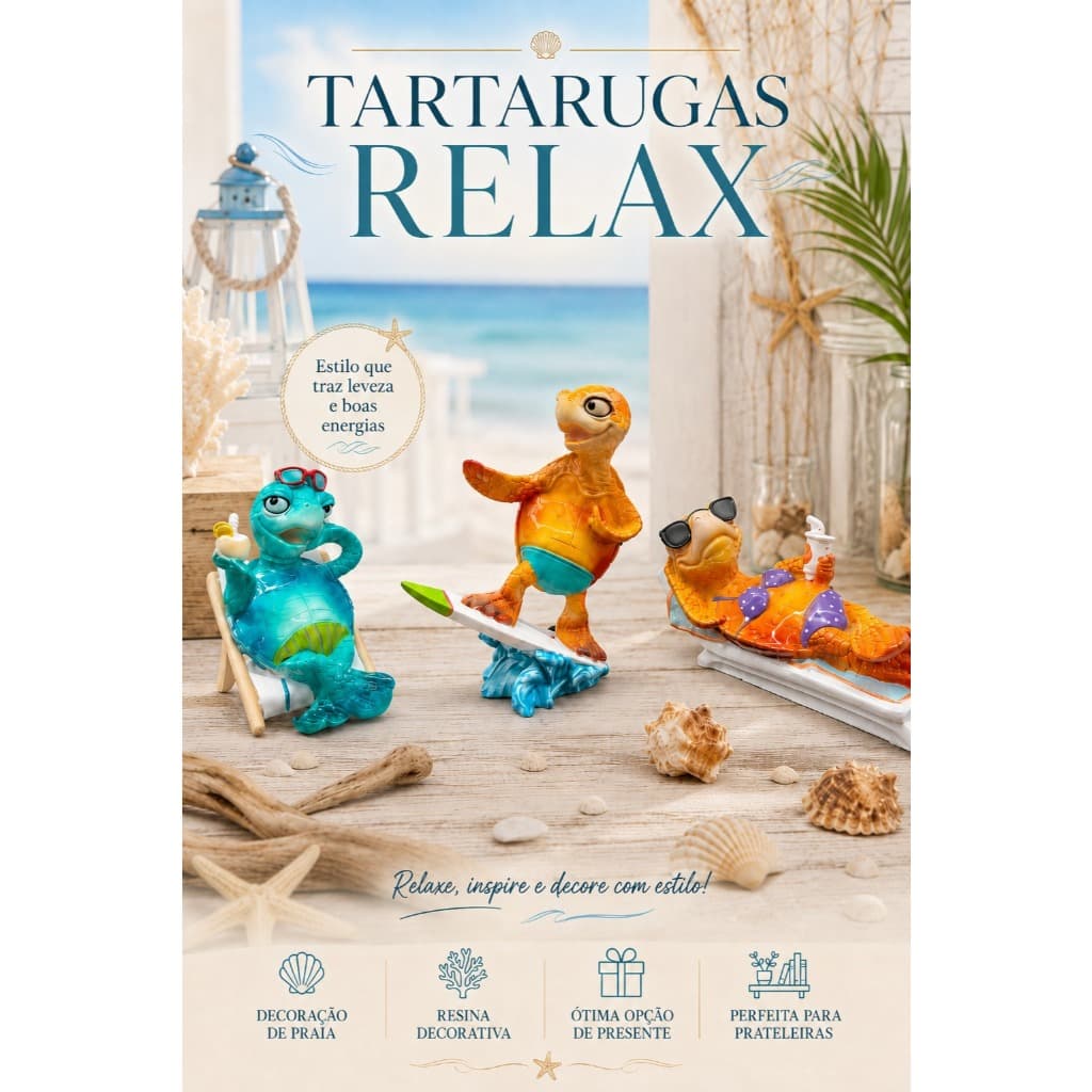 Enfeite Tartaruga Decorativa de Resina – Decoração Praiana e Tropical
