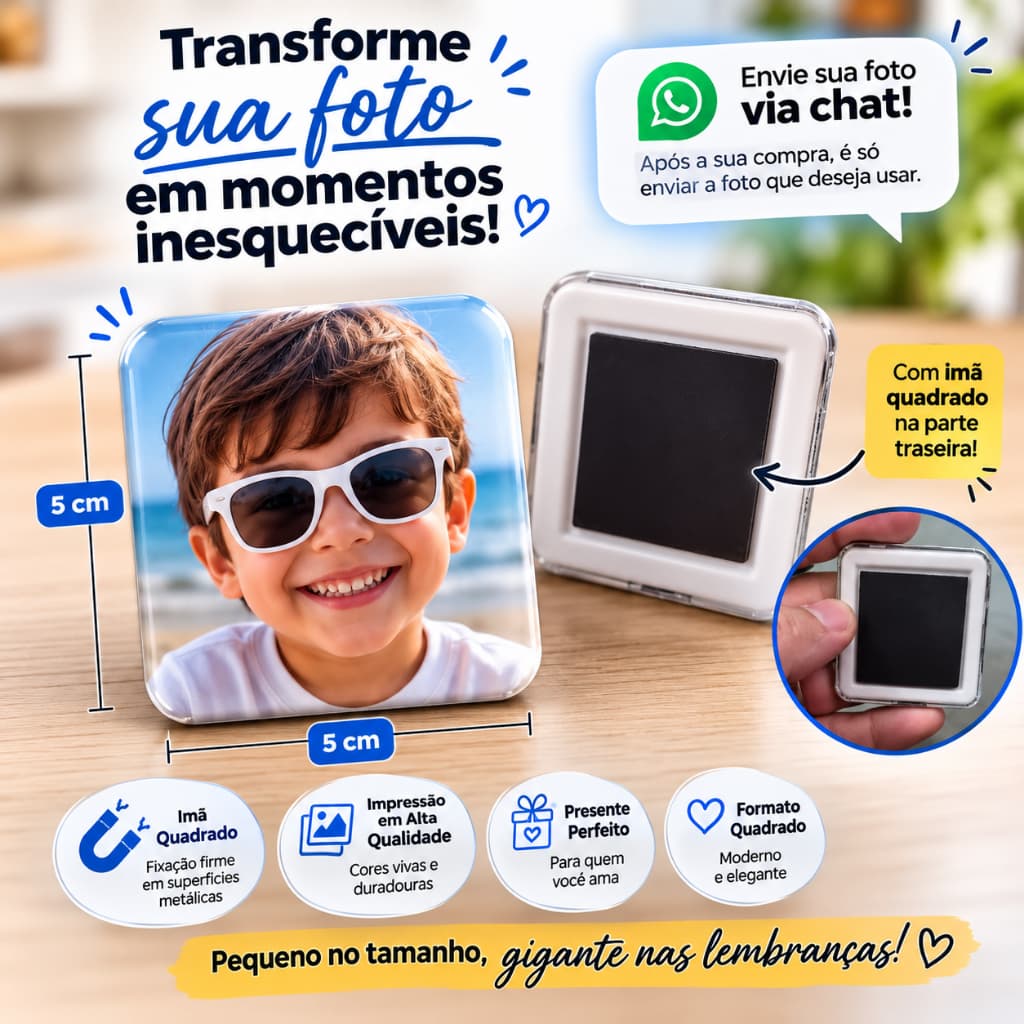 Foto Imã personalizado - Eternize seus momentos especiais com Bottons/imãs personalizados 5,0x5,0cm
