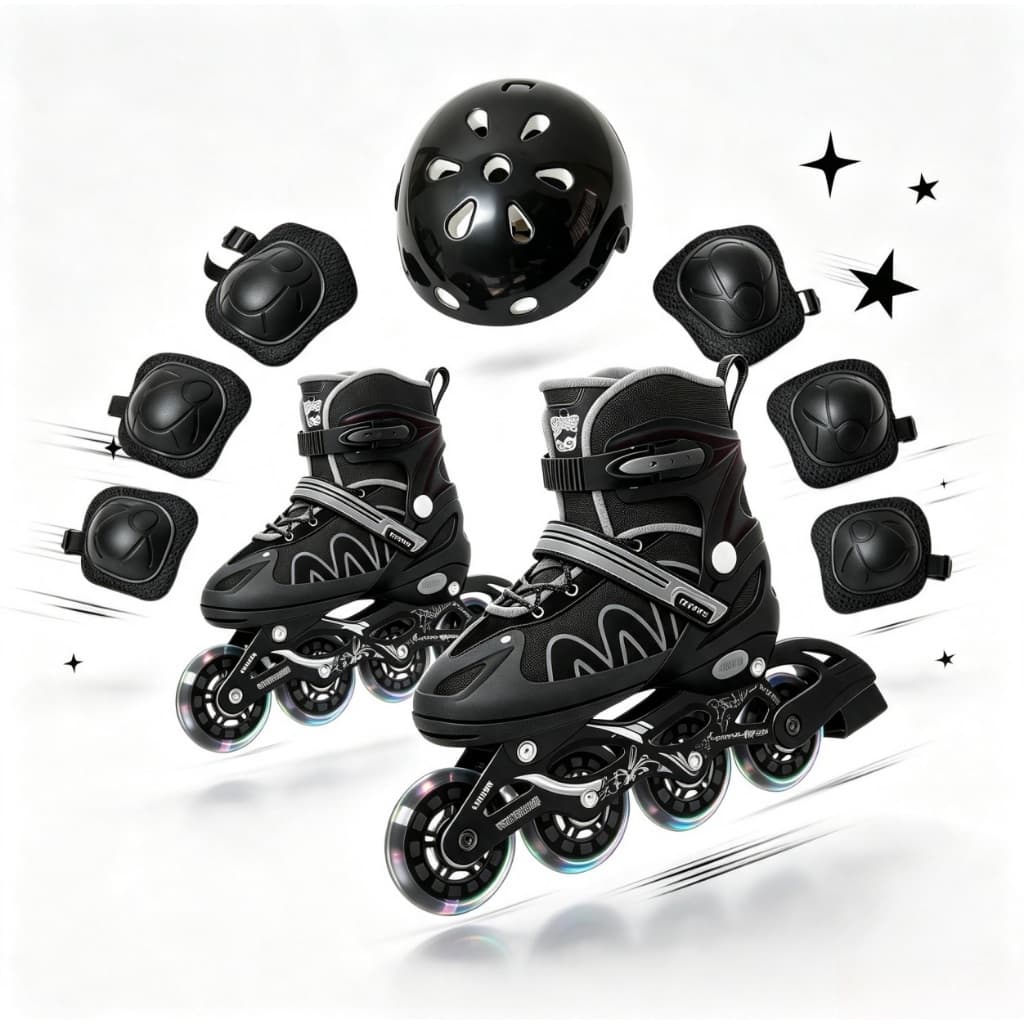 Patins Roller Inline Infantil Preto Meninos Ajustável Com Kit Proteção Promoção