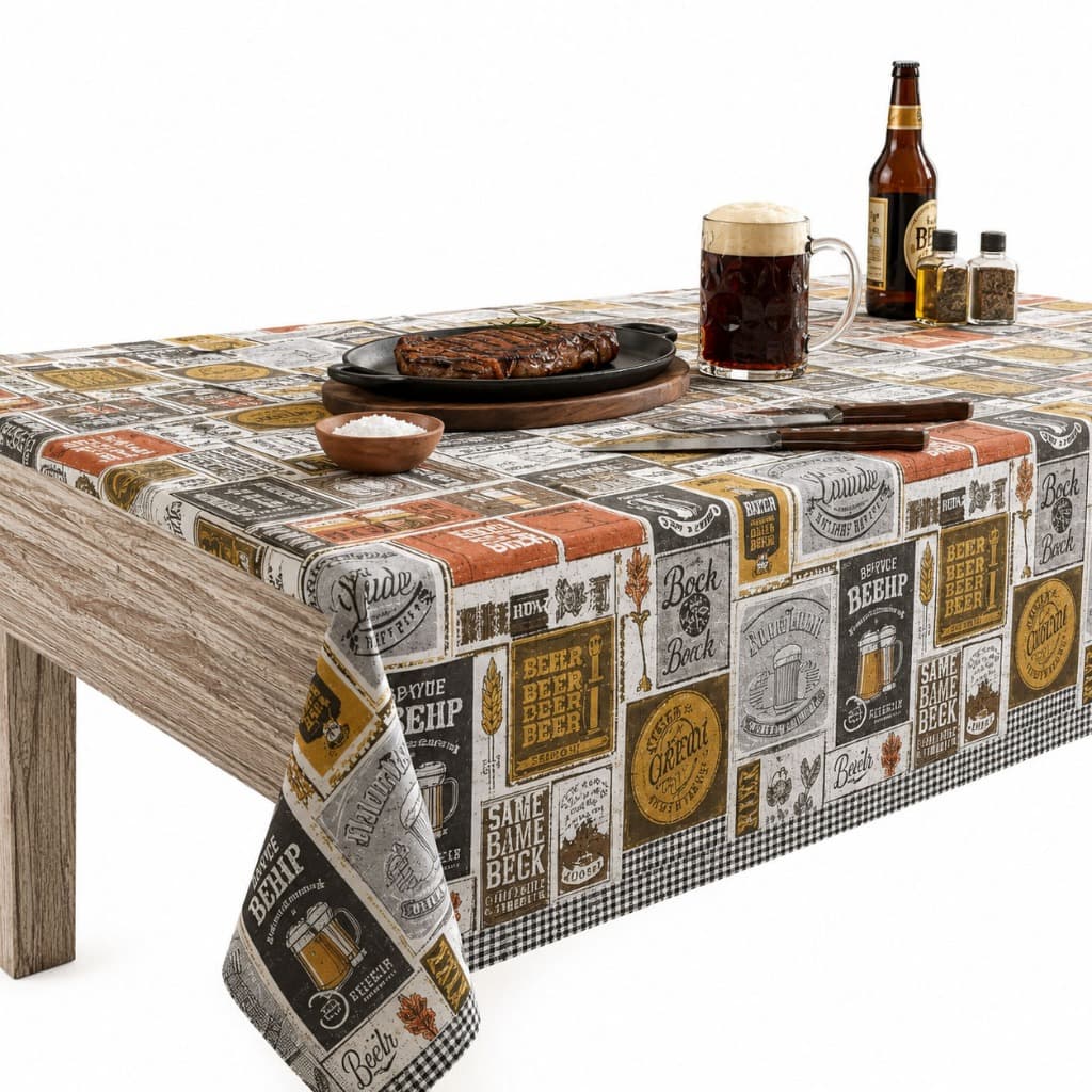 Toalha De Mesa 2 Metros Boteco Estampa Cerveja Bar Churrasco Área Gourmet Cozinha Festa Varanda Decoração Lavável