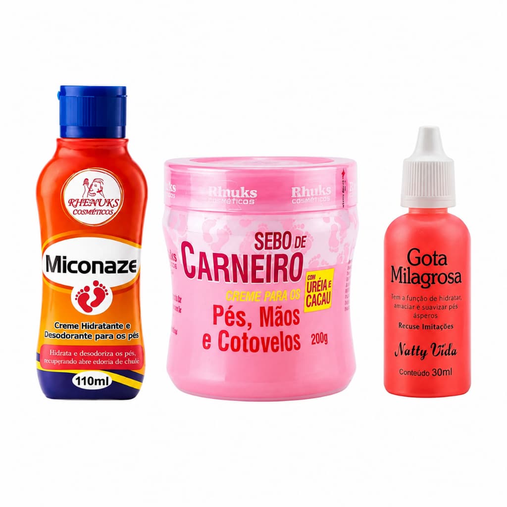 Kit ANTI RACHADURAS! Gota Milagrosa + Sebo de Carneiro + Creme Miconaze - Perfeito para os Pés