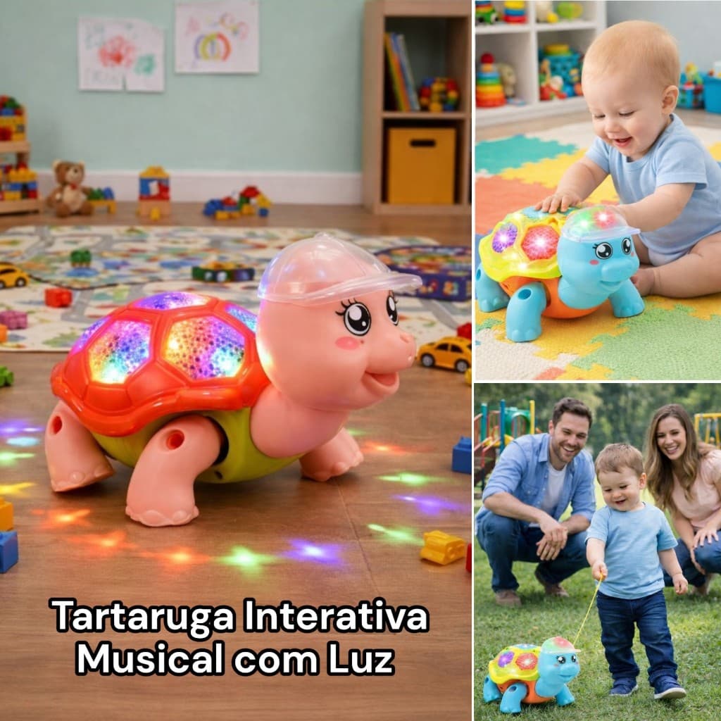 Tartaruga Brinquedo Fujão Anda Sons Eletrônico Led Musical