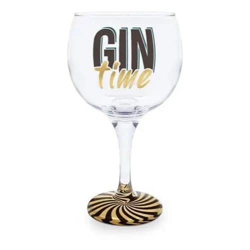 Taça Vidro Gin Time Base Preta e Dourada 600ml