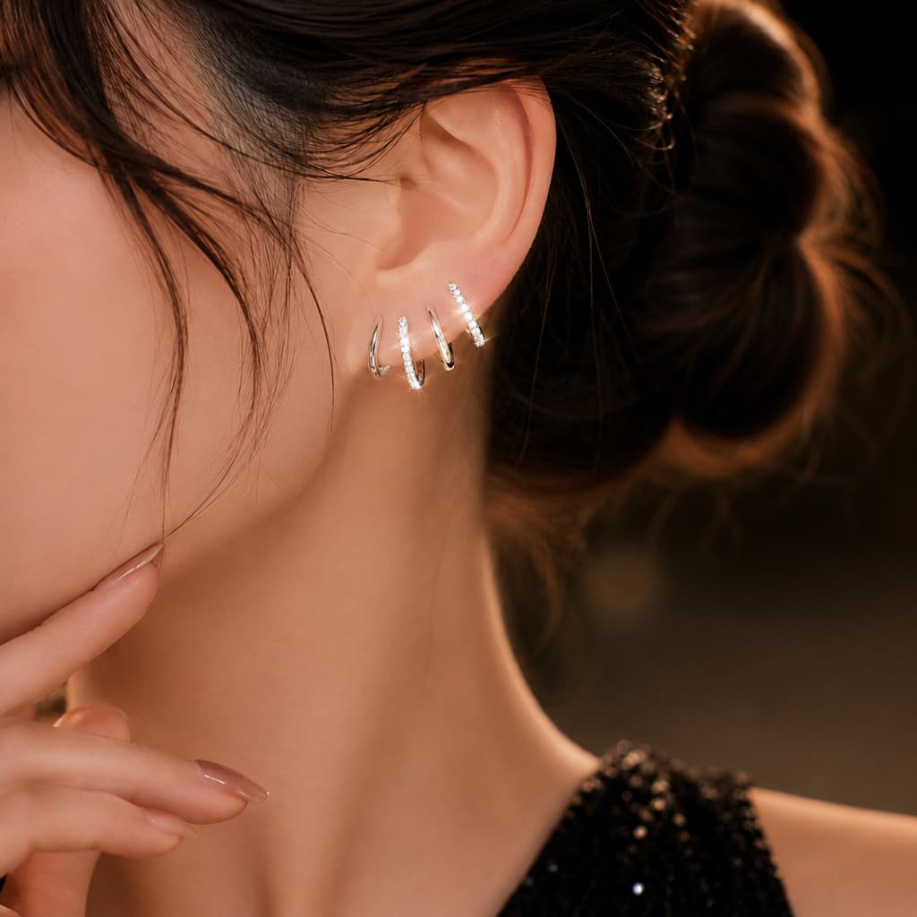 Brinco Ear Cuff Feminino 4 Argolas Cravejado Dourado Luxo Argola Elegante Strass Minimalista Luxuoso