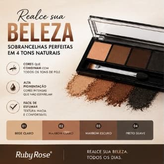 Paleta de Sombra Para Sobrancelhas Ruby Rose-- Trio de Sombras