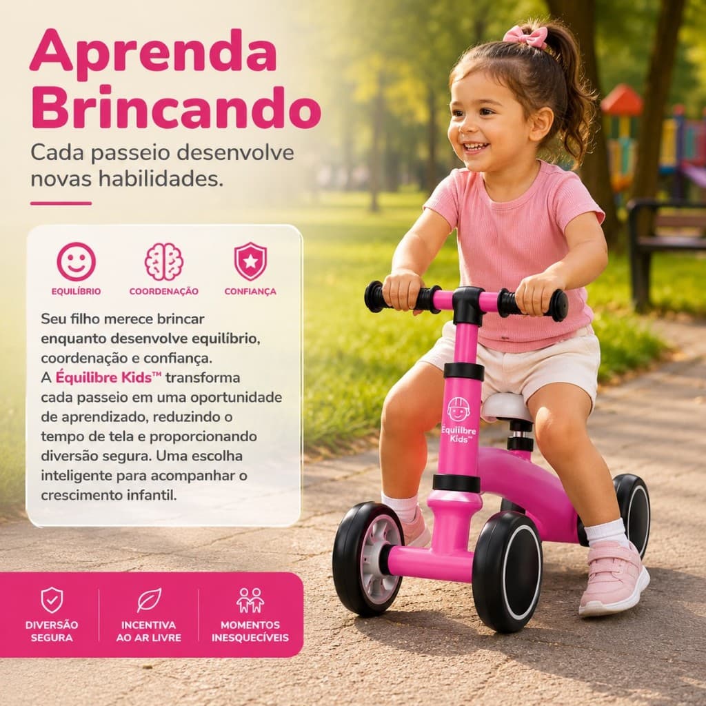 Bike de Equilíbrio Infantil Rosa Équilibre Kids Bicicleta Sem Pedal Assento Ajustável Desenvolvimento Motor Crianças