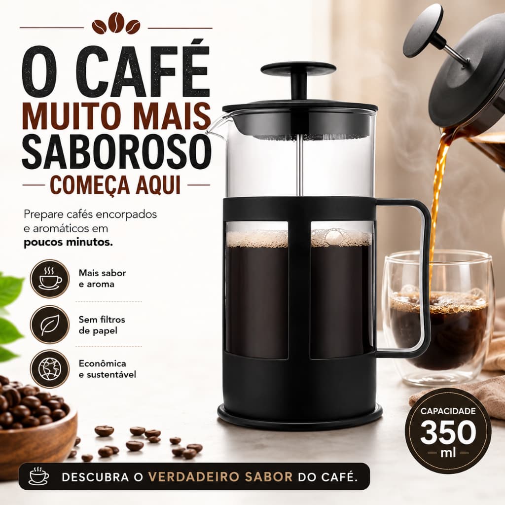 Cafeteira Prensa Francesa 350ml – Sabor Intenso e Praticidade