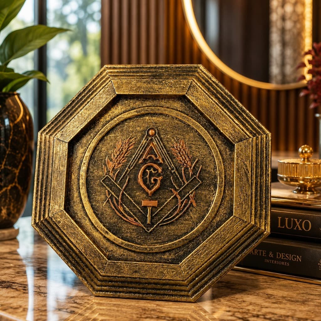 Escultura Placa Maçônica Decorativa de Parede em Resina com Gancho 17,5cm