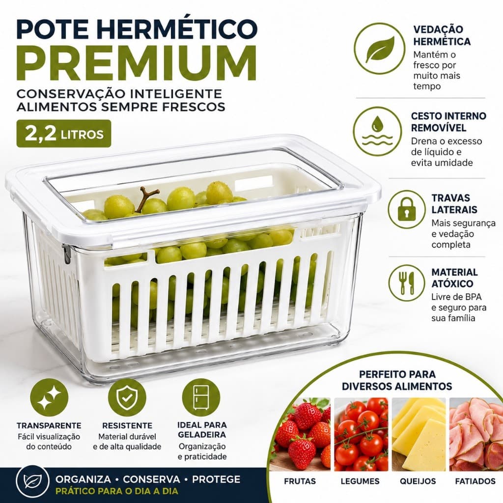 Pote Hermetico Retangular 2,2 Litros Conservação Premium