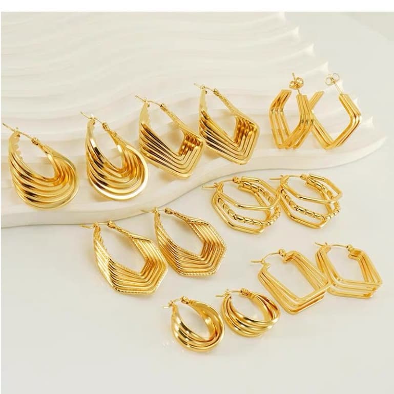 Brincos Argola Quadrados Geométricos Dourados | Aço Inoxidável 316L | Moda Feminina, Luxo e Elegância