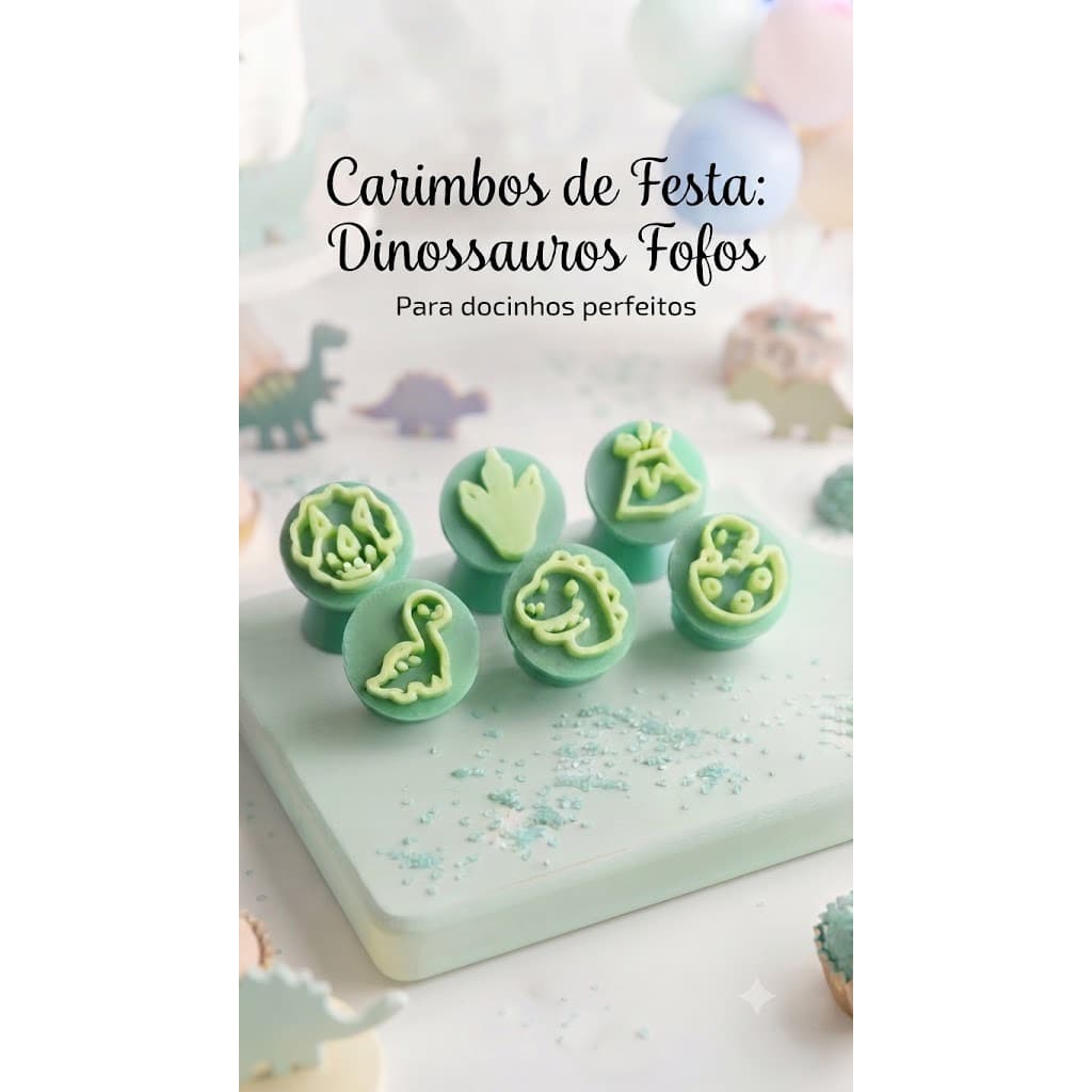 Kit Carimbos Brigadeiros Docinhos Molde Festa Confeitaria - Kit 6 Unidades Dinossauro Fofo