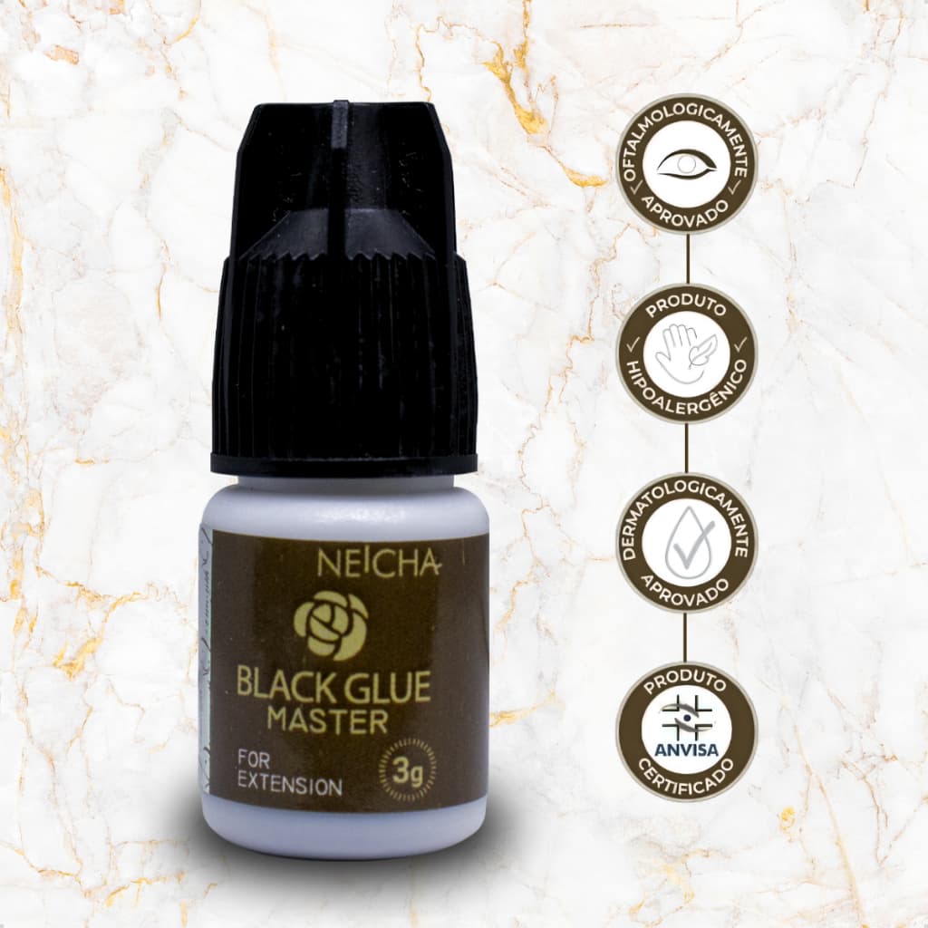 Cola para Extensão de Cílios Neicha Master 3ml Black Glue Baixo Odor Consistência Fina Pro